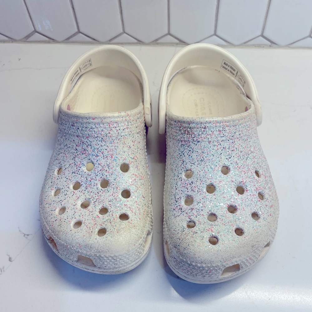 Kids Crocs white with glitter